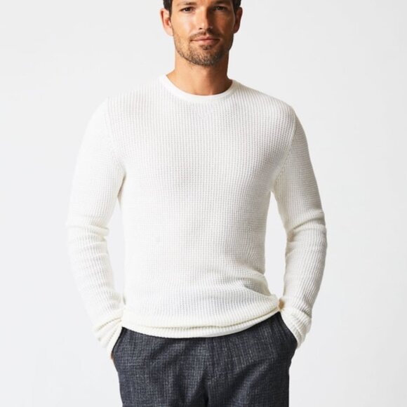 Billy Reid Mini Waffle Crew Long Sleeve Cotton Cashmere Sweater - Picture 2 of 6